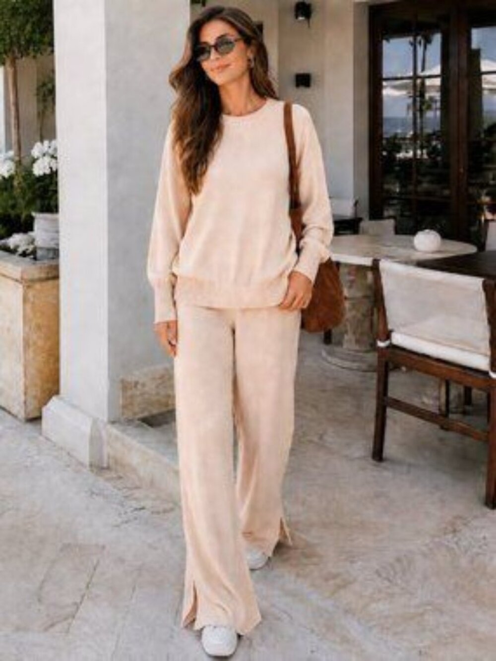 NWOT FME Ivory Cream Knit Sweater Wide Leg Pants Two Piece Matching Set